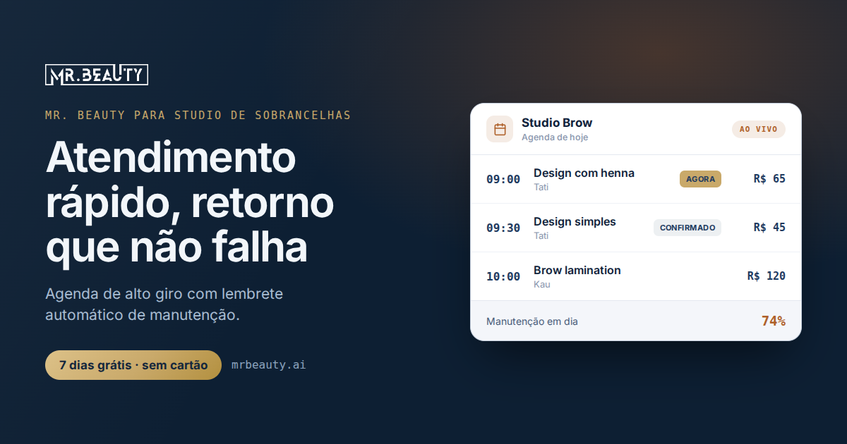 Exemplo de agenda do Mr. Beauty para studio de sobrancelhas