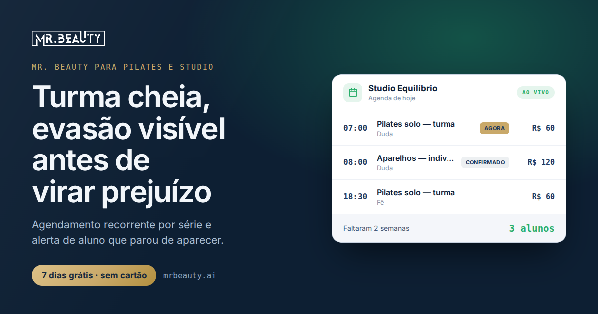 Exemplo de agenda do Mr. Beauty para pilates e studio